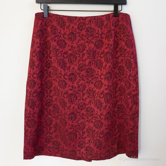 Ann Taylor Pencil Skirt – Red Maroon Brocade – US 10 - Picture 1 of 14